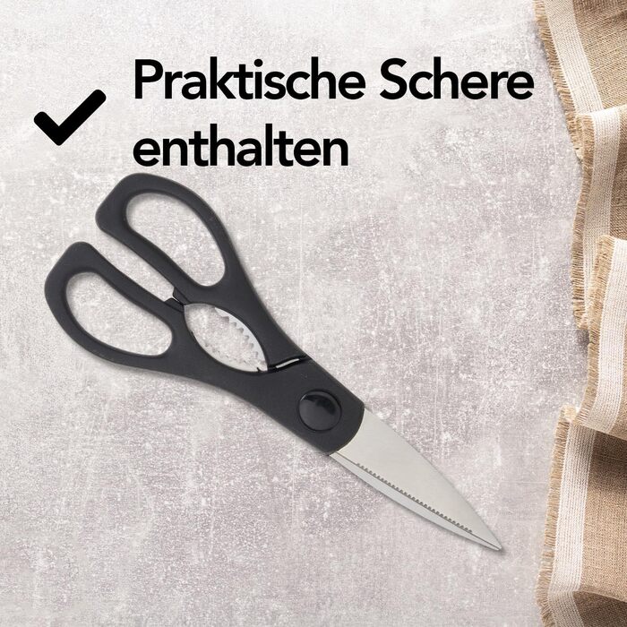 Набір ножів Brixy Messerset 16 предметів у блоці: ножі, шліфувальник, ножиці. Нержавіюча сталь, срібно-чорний колір, стійкий до подряпин.