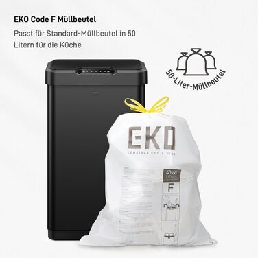 Відро для сміття EKO Mirage-T 50L з датчиком, автоматичне, чорне, з нержавіючої сталі, з м'яким закриванням, антибактеріальне покриття