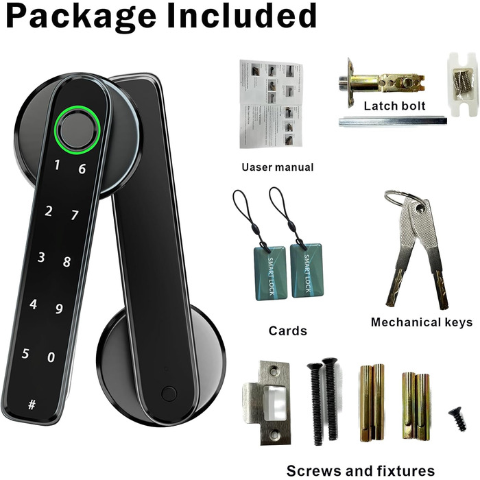 Розумний замок з відбитком пальця, 5-в-1, автоматичний дверний замок з керуванням через додаток/відбитком пальця/IC-картками/паролем/резервним ключем, електронні цифрові замки, підходить для розумних дверей