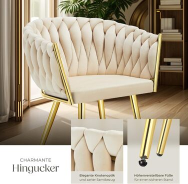 Тектейк® Оксамитовий стілець-чаша з підлокітниками, сучасний крісло-стілець для вітальні, їдальні, кухні, туалетного столика, комплект з 4 шт. Sand/Gold