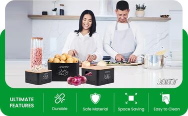 Набір контейнерів для зберігання картоплі, цибулі та часнику (3 шт) – Преміум-контейнери з циркуляцією повітря, вінтажний стиль, чорний колір