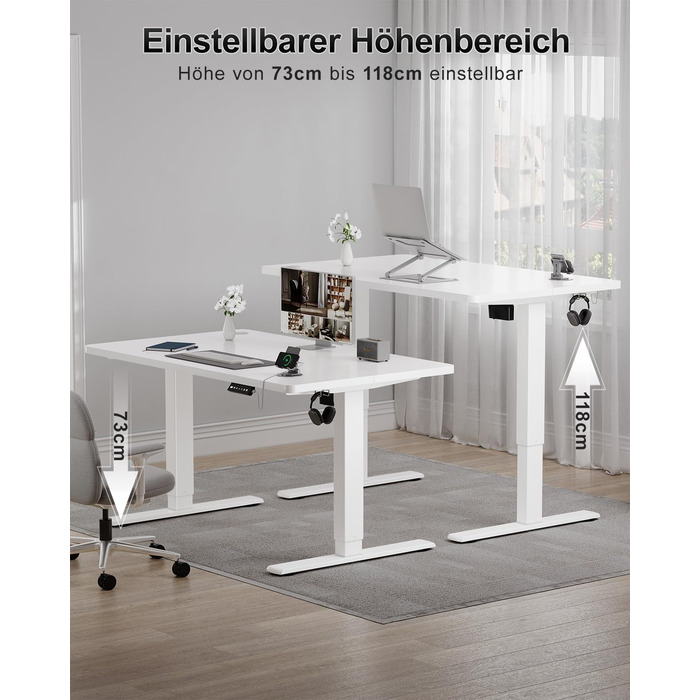 Електричний дитячий стіл Airfish, 80x60 см, регулювання висоти, функція пам'яті, для дому/офісу, стоячи/сидячи (білий)