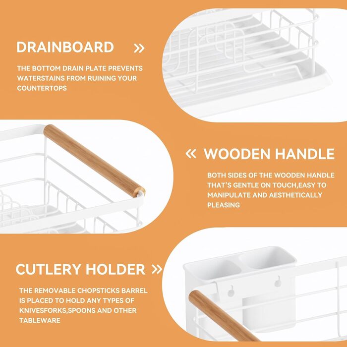 Сушарка для посуду BRIAN & DANY з піддоном, 42x30x15 см, біла