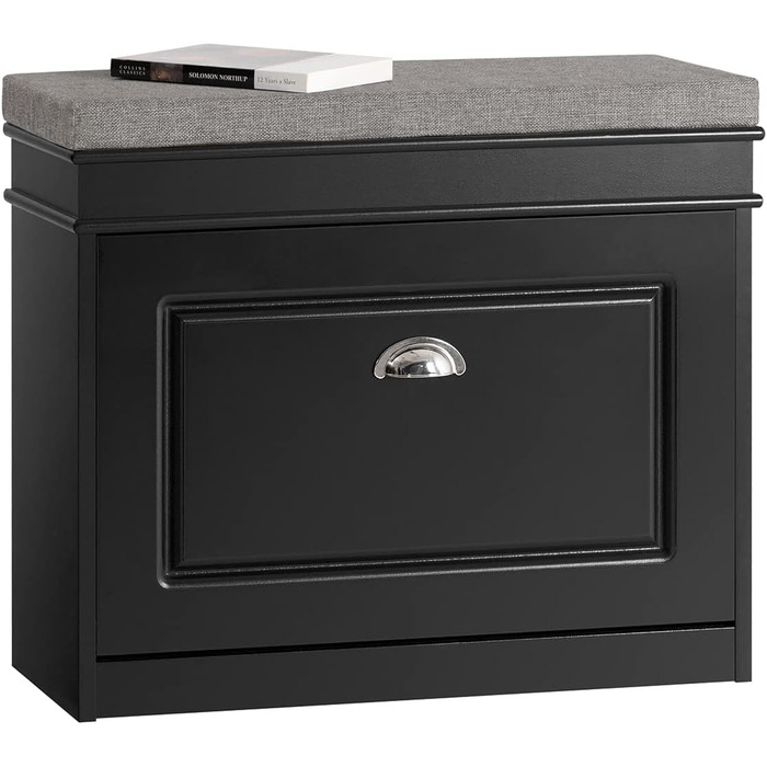 Полка для взуття SoBuy з подушкою для сидіння та місцем для зберігання, вузька, чорна, 60x51x24 см, до 150 кг