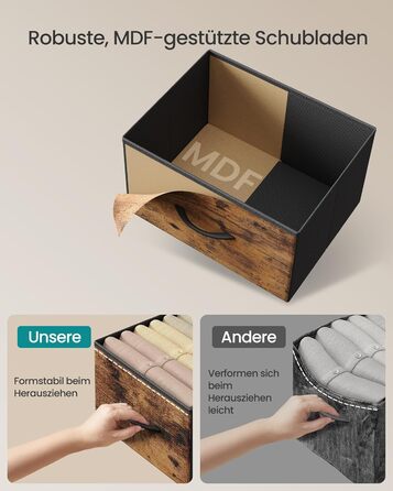 SONGMICS Комод з 8 висувними ящиками, шафа для зберігання, сталь, MDF, флізелін, для спальні, прихожої, вітальні, вінтажний коричневий + чорний, LGS124BH04