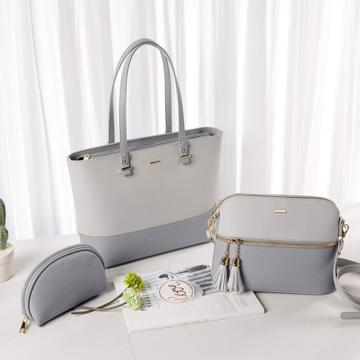 LOVEVOOK Сумка-шоппер для жінок, велика жіноча сумка, шкіряна сумка LOVEVOOK, 3-частинний набір (світло-сірий/темно-сірий)