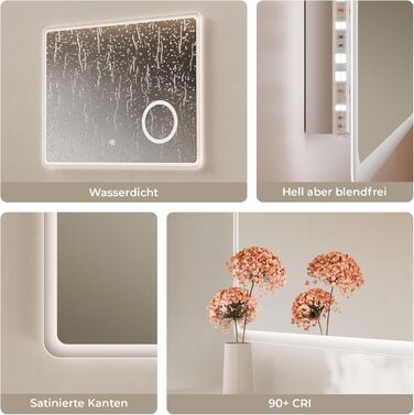 Дзеркало для ванної кімнати S'AFIELINA з підсвічуванням 60x120 см, 3x збільшення, сенсорне керування, IP44, 6500K, холодний білий світ