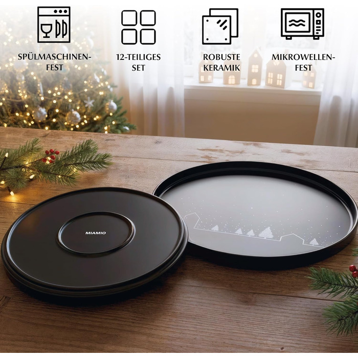 Набір чашок Miamio на Новий рік, 4 шт, 500 мл (чорні) / Кавові чашки на Різдво, мінімалістичний зимовий мотив, подарунок на Новий рік, безпечні для миття в посудомийній машині та використання в мікрохвильовій печі – Зимова колекція (12 шт)