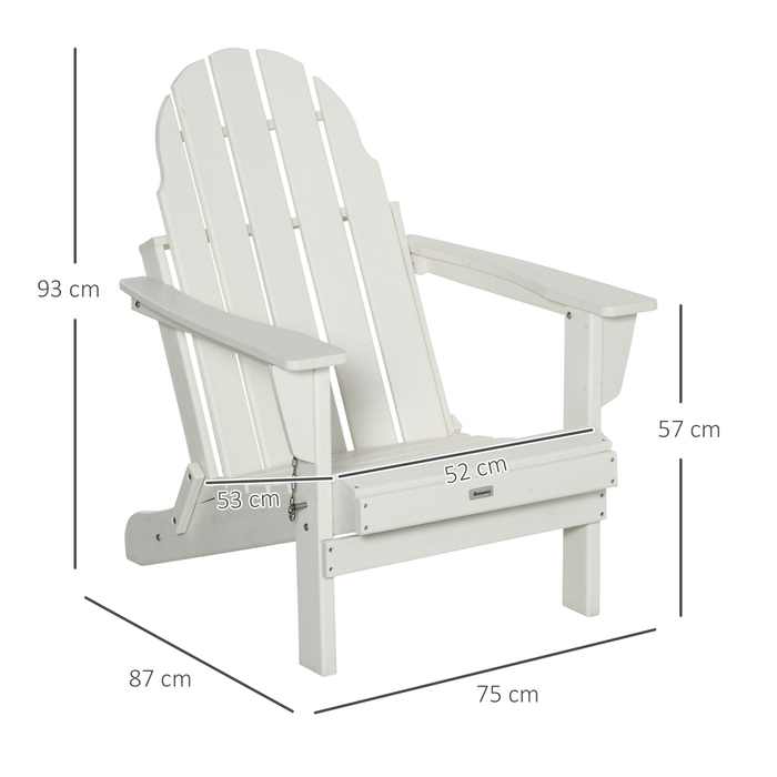 Садове крісло Outsunny Adirondack складне 75x87x93см, біле садове крісло для балкона та садових меблів