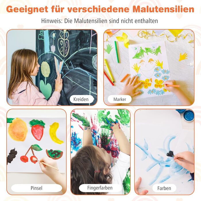 Дитяча мольберт DREAMADE 3 в 1 з магнітною дошкою, крейдою та рулоном паперу, для малювання та творчості, від 3 років (білий)