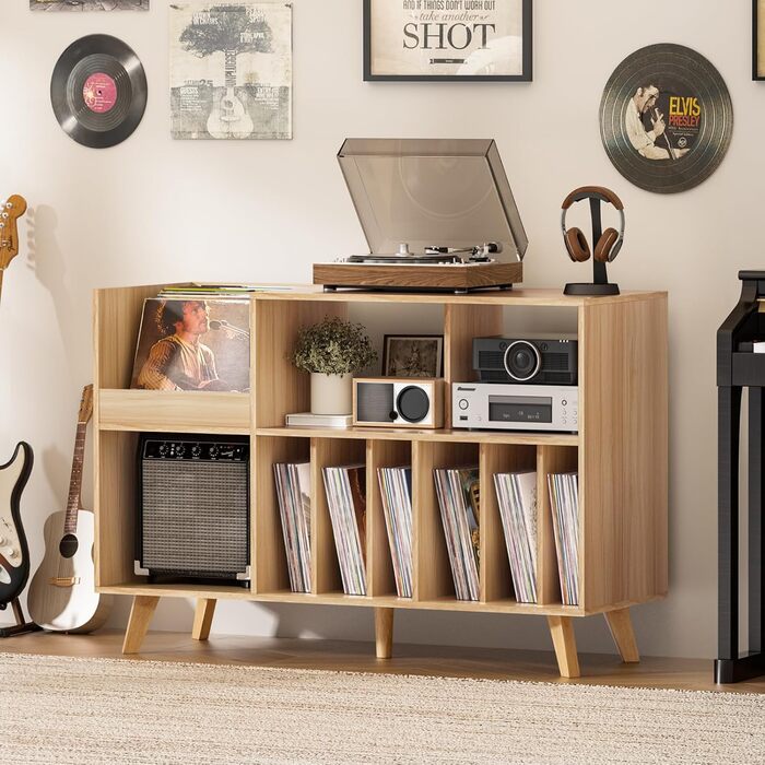 Підставка для платівок велика з полицею для зберігання, дерев'яна, на 450 альбомів