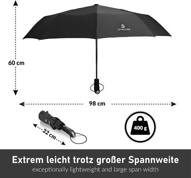 Складна парасолька STYNGARD Stormproof 140 км/год - відкрита автоматично, тефлонове покриття, довга ручка, чорний