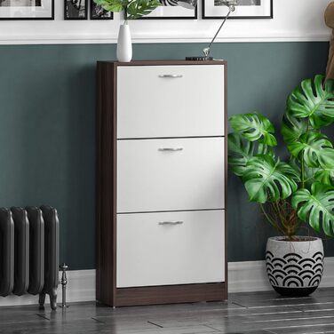 Шкаф для взуття з 3 висувними ящиками Home Discount - дерев'яний, горіх/білий