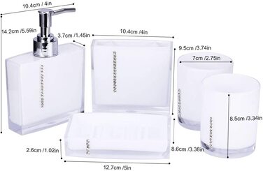 Першокласний Набір для ванної кімнати Yosoo з 5 предметів (виготовлений з високоякісного акрилу з діамантами), набір аксесуарів для ванної кімнати, флакони для лосьйону, тримач для зубної щітки, зубна чашка, мильниця (Біла)