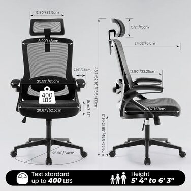 Ергономічне крісло для офісу Fizzin, комп'ютерне крісло з регульованою поперековою підтримкою, дихаюча сітчаста спинка, посилене сидіння, зручне крісло для дому та офісу (Рожевий) (Чорний)