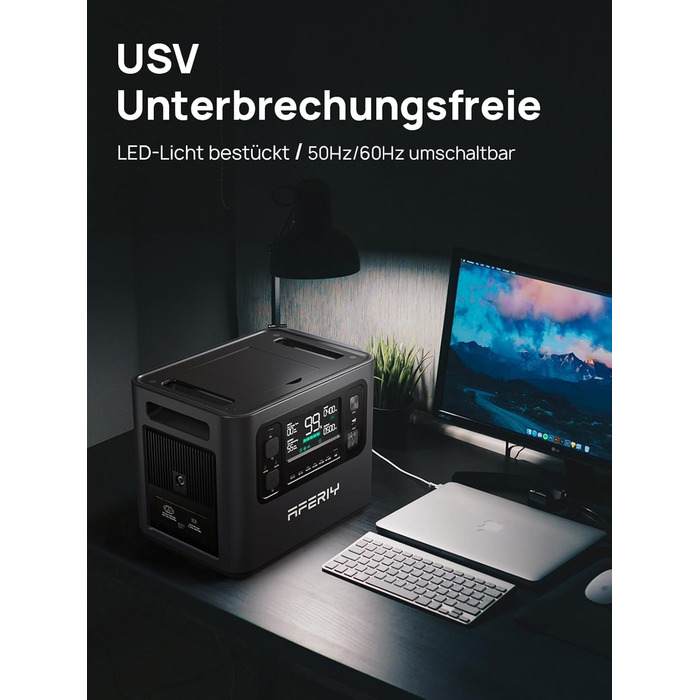 Портативна електростанція AFERIY 3840Wh з LiFePO4 акумулятором, USV, 3x230V AC (7200W Peak), 2200W швидка зарядка, для кемпінгу та подорожей