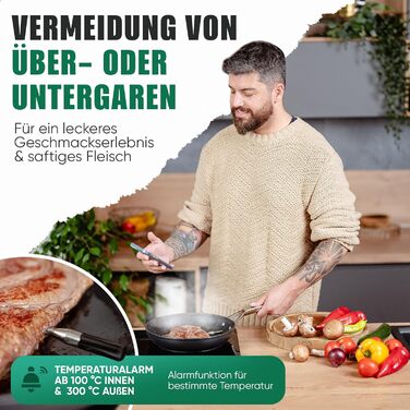 Бездротовий термометр для м'яса з додатком, термометр для гриля, розумний термометр для приготування їжі на кухні та грилі, велика дальність, стійкість до високих температур до 300°C, термометр для приготування, кухонний термометр