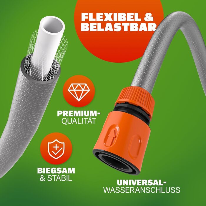 Шланговий барабан Gardebruk® 20м + 2м з кріпленням для стіни, 1/2', для саду, багатофункціональна ручна лійка, система подачі та намотування шланга