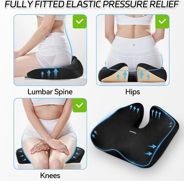 Ортопедична подушка для сидіння на офісне крісло: підтримка попереку, Memory Foam, для спини, чорна