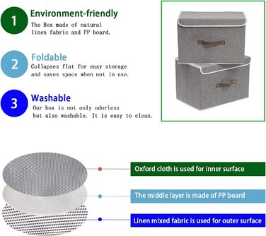 Ящики для зберігання з кришками, 45 x 30 x 30 см, складні тканинні ящики, кошики для зберігання, органайзери для ігор і багато іншого., 2 шт.