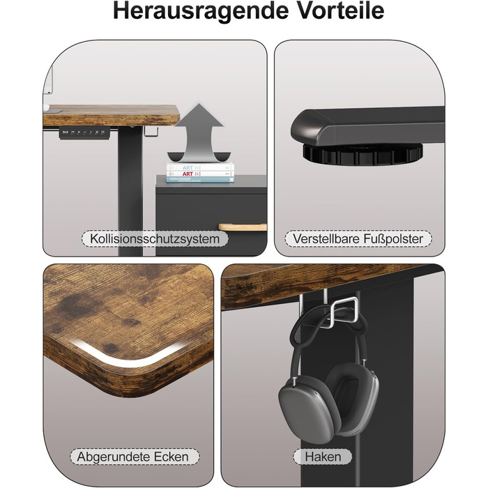 Дитячий стіл Airfish з регулюванням висоти 80x60 см, електричний, з функцією пам'яті. Стол для дому/офісу, стоячи/сидячи. Колір: Коричневий.