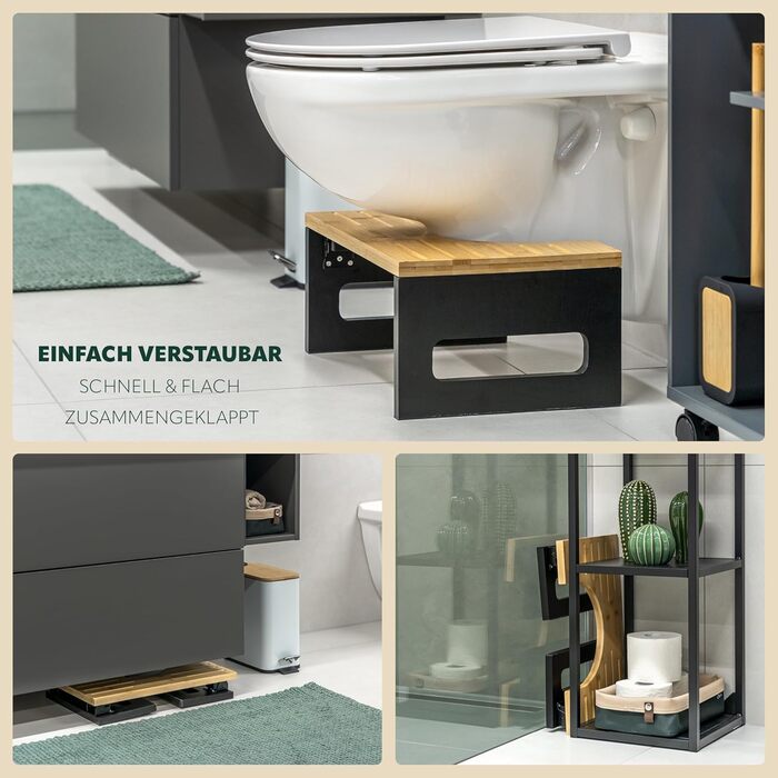 Електричний табурет для унітазу Eluno з бамбука, складаний, антиковзкий, чорний - для дорослих та дітей, при запорах та здуттях