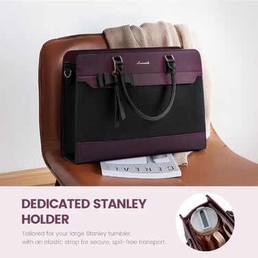 Сумка LOVEVOOK для жінок, велика, 15.6 дюймів, для ноутбука, робоча, елегантна, однотонна, шкіряна, для школи, офісу, ділових поїздок, shopper, tote bag (15.6 дюймів, фіолетово-чорна)