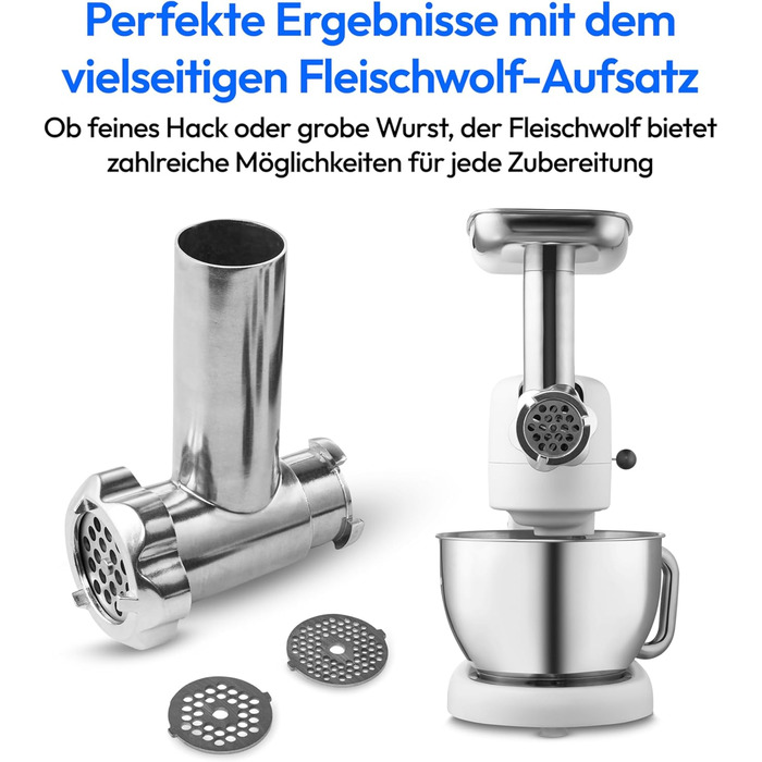 Кухонна машина MEDION MD 12600 з м'ясорубкою, 4.6 л чаша з нержавіючої сталі, тихий двигун, 800 Вт, набір насадок для натирання, шинкування та нарізання, сенсорний дисплей, міксер, тістоміс