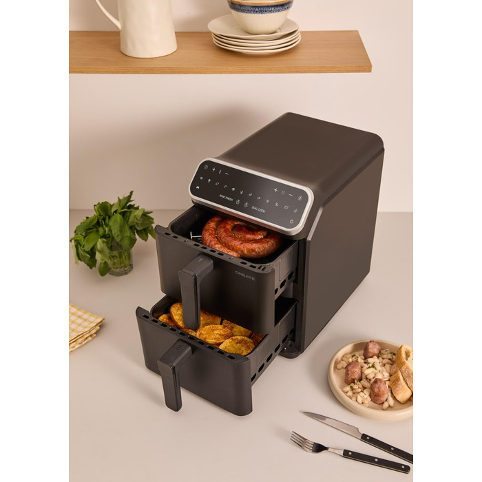 Фритюрниця без олії з пароваркою, 4.2л, 6 програм, скло, 1300W (11.2л Dual Stack, чорний)