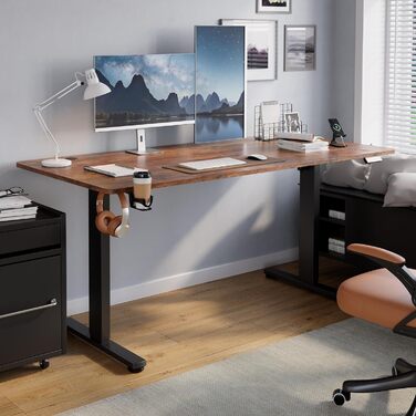 Регульований стіл з USB-C зарядкою 140 x 60 см, функція пам'яті. Стабільний електричний стіл, стоп-стіл, регульований комп'ютерний стіл (Колір: Коричневий, Розмір: 200 x 80 см)