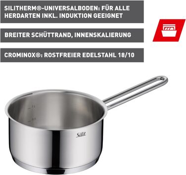 Каструля Silit Extra Cook з нержавіючої сталі 16 см з мірною шкалою та широким зливом, для плити Induktion
