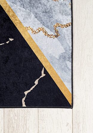 Сучасний Мазовецький килим-миється килим з коротким ворсом-М'який килим для вітальні, спальні , їдальні-килими з мармуровим абстрактним візерунком-чорний сірий золотий (120 х 170 см, чорний сірий золотий / 2111)