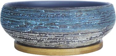 Керамічні горщики для рослин Artketty 8 дюймів (20 см) з дренажем, бамбукова підставка, блакитно-білий колір. Підходять для бонсай, кактусів, квітів, внутрішніх та зовнішніх рослин.