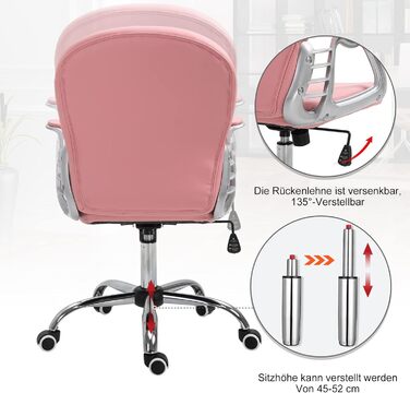 Ергономічне офісне крісло Vinsetto, крісло для керівника, м'яка спинка, рожевий, PU, 59,5 x 60,5 95-105 см