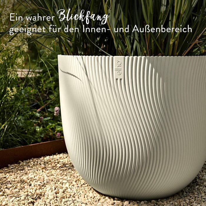 Горщик Elho Sereh Rund 40 - для дому та саду, 100% перероблений пластик, Ø 39 x H 33.3 см, Бежевий