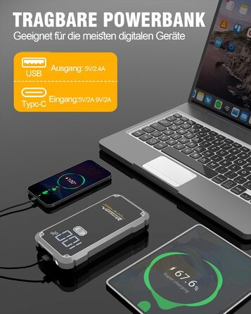 Powerbank Starthilfe VoltSurge 5000A: Зарядний пристрій для автомобіля, пусковий запуск, 5000A, 12V, для бензинових (7.0L) та дизельних (5.5L) двигунів, з LED-ліхтариком
