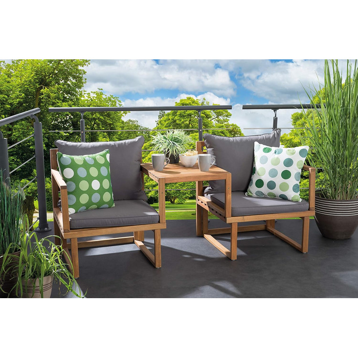 Садовий набір меблів Greemotion Dijon з акації FSC 100% - стіл та 2 стільці з подушками для балкона/саду