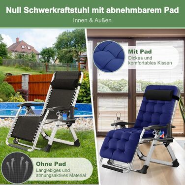 Скромний розкладний лежак на 200 кг з подушкою, сидіння та лежання, регульований для вітальні, балкона, пляжу або басейну (Блакитна плюшева тканина)