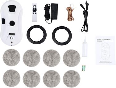 Робот для миття вікон електричний, автоматичний, з пультом керування та 10 серветками, для миття склопакетів у рамах, білий