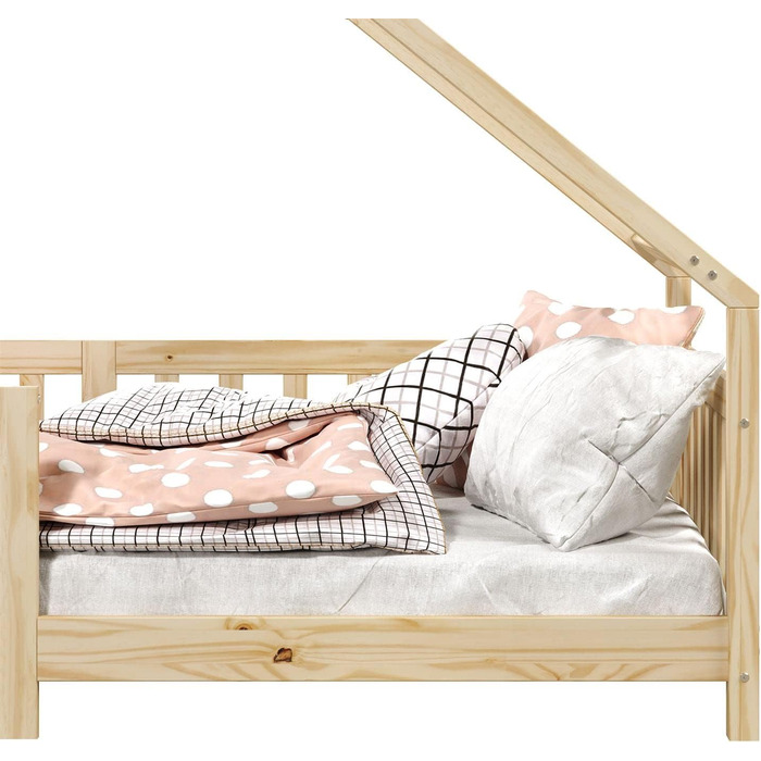 Ліжко для дому IDIMEX CORA з масиву сосни, ліжко Монтессорі 90 х 200 см, дитяче ліжечко із захистом від падіння та дахом (натуральне)