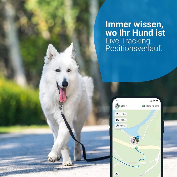 Тяговий GPS-трекер для собак. Рекомендовано Мартіном Рюттером. Відстеження в реальному часі з необмеженим охопленням. Водонепроникний і з сигналізацією про розлив (темно-синій)