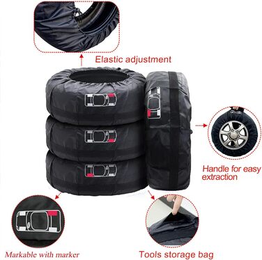 Набір чохлів для шин Geloo 4 шт. Водонепроникні, пилонепроникні, для зберігання та транспортування (діаметр 80 см, 13-17 дюймів)