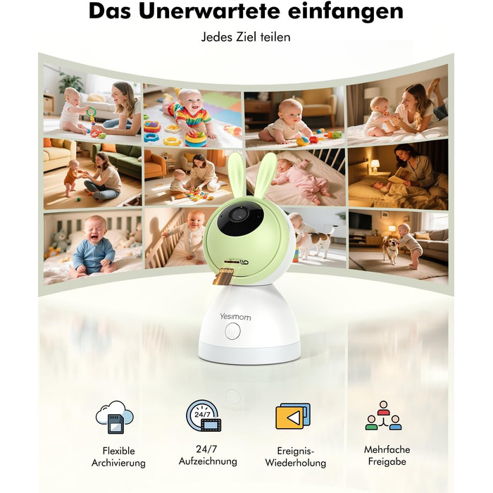 Відеоняня з камерою 1080P HD PTZ 360° та Wi-Fi: монітор для немовлят з додатком, нічним баченням, 4x Zoom, детекцією руху/звуку, двостороннім аудіо, автотрекінгом та сповіщеннями | 8SM