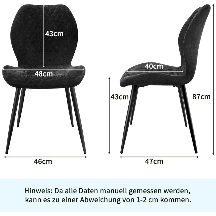 Набір з 4/6 стільців для їдальні, кухні, вітальні, чорного кольору, ергономічні, оббивка з льону