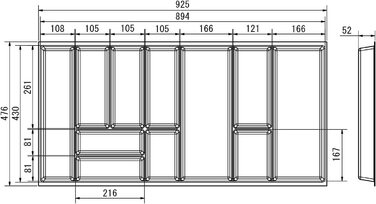 Вставка для столових приладів Junker 325 x 476 мм лавово-сірого кольору з перловою текстурою для шаф 40-х років Кухонна коробка для столових приладів ідеально підходить для такої тонкої системи висувних ящиків (925 x 476 мм (ширина корпусу 1000 мм))