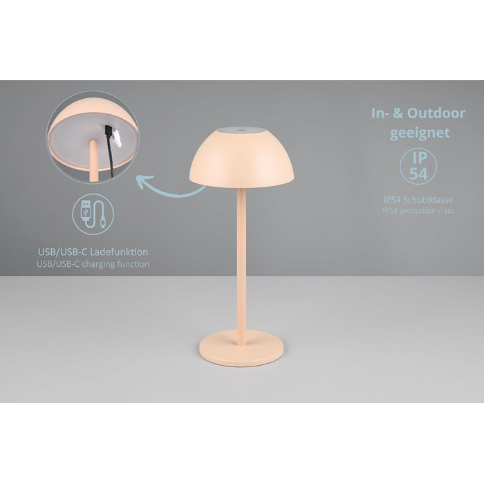 Бездротова настільна лампа Robert, LED, регулювання яскравості, USB зарядка, 30 см (пісок)