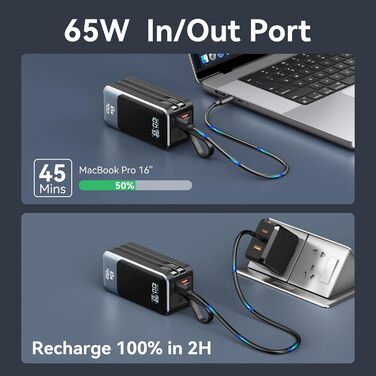 Power Bank Selore&S 65W з USB-C, 4 порти, для iPhone, Galaxy, MacBook, iPad, дронів, чорний