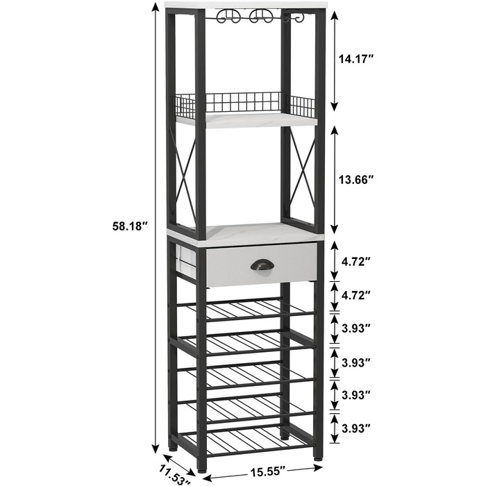 Стійка для вина Homeiju, 4-ярусна, з полицями для лікеру та келихів, з підсвіткою, з висувною шухлядою, для вітальні та кухні (Вінтаж)