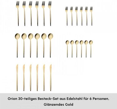Набір столових приборів Karaca Orion Gold 60 предметів для 12 осіб - нержавіюча сталь, ножі, виделки, ложки, блискучі ножі та виделки, кухонний набір