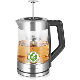 Електричний чайник Emerio WK-122248 з боросилікатного скла, 1.7л, чорний/срібний, з автоматичним ситом, регулювання температури, 2200 Вт